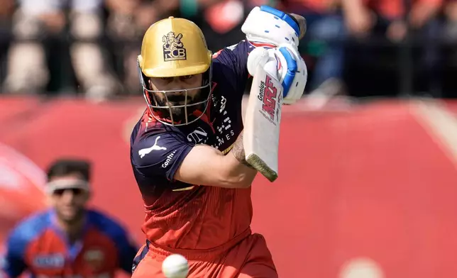Royal Challengers Bengaluru's Virat Kohli bats during the Indian Premier League cricket match between Punjab Kings and Royal Challengers Bengaluru in Dharamshala, India, Sunday, May 17, 2026. (AP Photo/Ashwini Bhatia)
