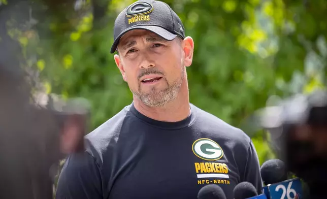 Green Bay Packers' Green Bay Packers head coach Matt LaFleur talks to the media before NFL football practice, Wednesday, May 27, 2026, in Green Bay, Wis. (AP Photo/Mike Roemer)
