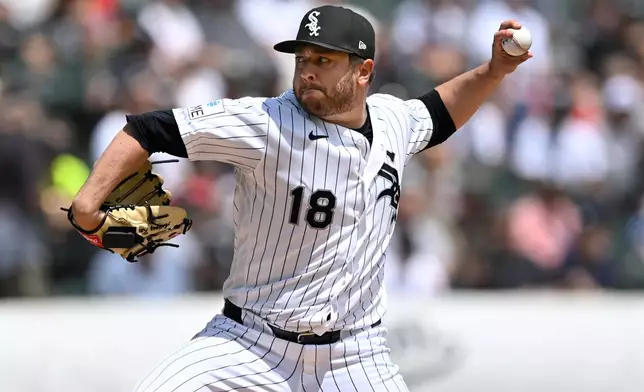 Chicago White Sox starter Anthony Kay delivers a pitch during the first inning of a baseball against the Detroit Tigers in Chicago, Saturday, May 30, 2026. (AP Photo/Paul Beaty)