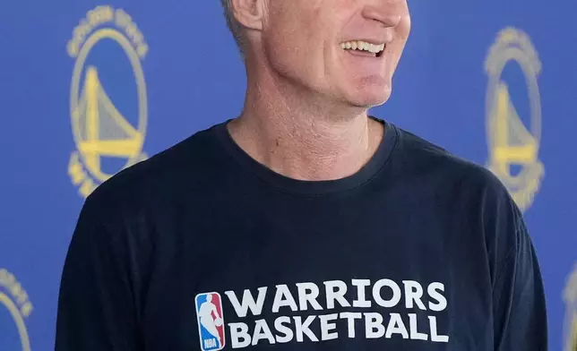 Golden State Warriors head coach Steve Kerr speaks during a news conference at the team's NBA basketball facility Friday, May 15, 2026, in San Francisco. (AP Photo/Jeff Chiu)