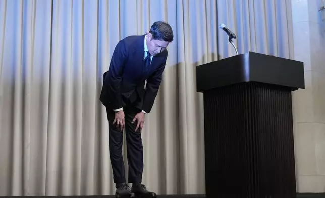 Chung Yong-jin, a chairman of Shinsegae Group, bows to apologize in Seoul, South Korea, Tuesday, May 26, 2026. (AP Photo/Lee Jin-man)