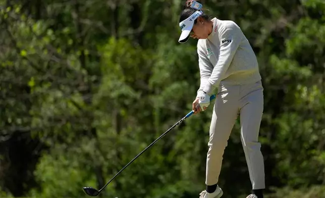 Lydia Ko, of New Zealand, hits off the 17th tee during the first round of the Mizuho Americas Open golf tournament, Thursday, May 7, 2026, in West Caldwell, N.J. (AP Photo/Seth Wenig)