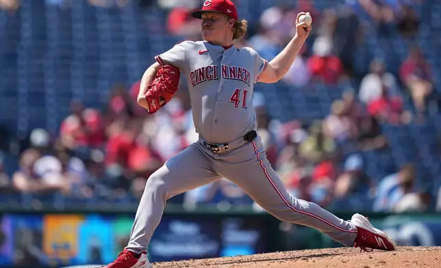 Cincinnati Reds' Andrew Abbott pitches during the fifth inning of a baseball game against the Philadelphia Phillies, Wednesday, May 20, 2026, in Philadelphia. (AP Photo/Matt Rourke)