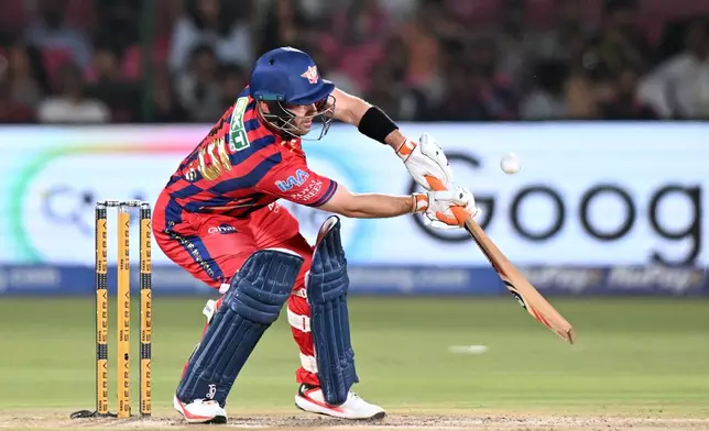 Lucknow Super Giants' Josh Inglis bats during the Indian Premier League cricket match between Lucknow Super Giants and Rajasthan Royals in Jaipur, India, Tuesday, May 19, 2026. (AP Photo)