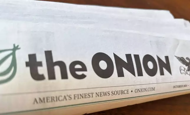FILE - A copy of the satirical outlet The Onion is seen, Nov. 14, 2024, in Little Rock, Ark. (AP Photo/Jill Bleed, File)