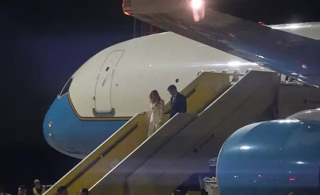 Secretary of State Marco Rubio arrives with his wife Jeanette at Malmo Airport, Friday, May 22, 2026, in Malmo-Sturup, Sweden, ahead of a NATO foreign ministers meeting. (AP Photo/Julia Demaree Nikhinson, Pool)