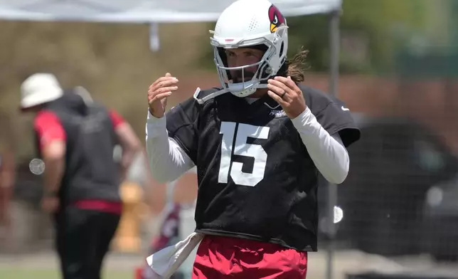 Arizona Cardinals quarterback Gardner Minshew participates in the NFL football team's practice,, Wednesday, May 27, 2026, in Tempe, Ariz. (AP Photo/Rick Scuteri)