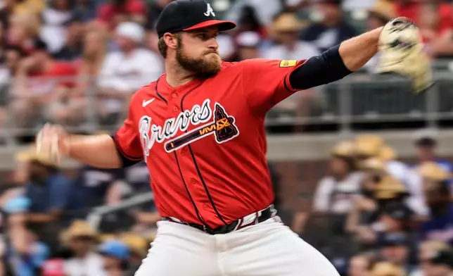 Atlanta Braves pitcher Bryce Elder works in the second inning of a baseball game against the Washington Nationals, Friday, May 22, 2026, in Atlanta. (AP Photo/Mike Stewart)