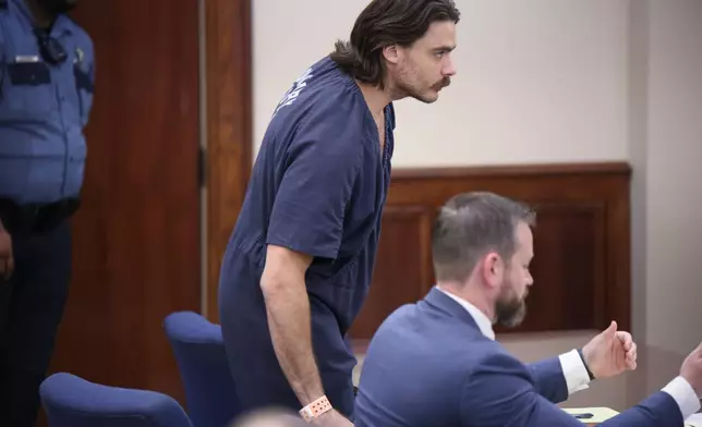 Dalton Eatherly, who goes by the moniker Chud the Builder, attends a hearing at the Montgomery County Courthouse, Thursday, May 21, 2026, in Clarksville, Tenn. (AP Photo/Adin Parks)