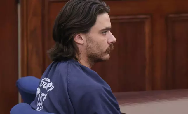 Dalton Eatherly, who goes by the moniker Chud the Builder, attends a hearing at the Montgomery County Courthouse, Thursday, May 21, 2026, in Clarksville, Tenn. (AP Photo/Adin Parks)