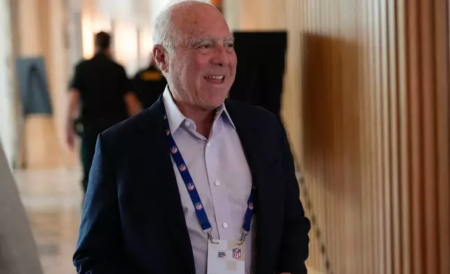 Jeffrey Lurie, owner of the Philadelphia Eagles, arrives at the NFL football owners' meetings Tuesday, May 19, 2026, in Orlando, Fla. (AP Photo/John Raoux)