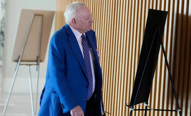 Dallas Cowboys owner Jerry Jones arrives at the NFL football owners' meetings Tuesday, May 19, 2026, in Orlando, Fla. (AP Photo/John Raoux)
