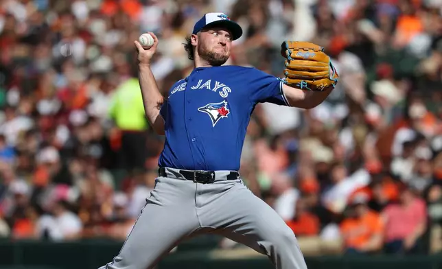 Toronto Blue Jays pitcher Trey Yesavage throws during the third inning of a baseball game against the Baltimore Orioles, Saturday, May 30, 2026, in Washington. (AP Photo/Terrance Williams)