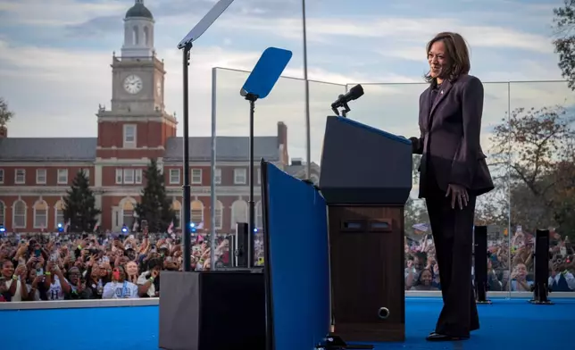 FILE - Democratic presidential nominee Vice President Kamala Harris delivers a concession speech for the 2024 Presidential election, Nov. 6, 2024, on the campus of Howard University in Washington. (AP Photo/Jacquelyn Martin, File)
