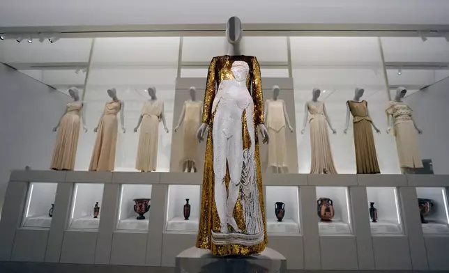 A design by Dolce &amp; Gabbana in the "Classical Body" section is displayed at the Metropolitan Museum of Art's Costume Institute exhibition, "Costume Art," on Saturday, May 2, 2026, in New York. (Photo by Charles Sykes/Invision/AP)