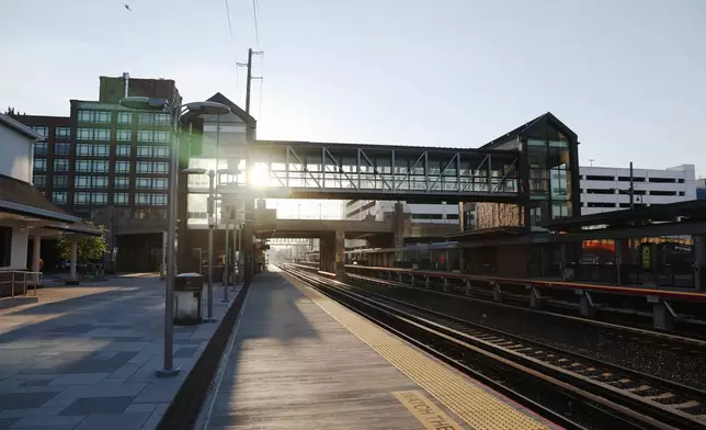 Tracks are empty at Mineola train station as Long Island Rail Road workers enter the third day of their strike, Monday, May 18, 2026, in Mineola, N.Y. (AP Photo/Heather Khalifa)