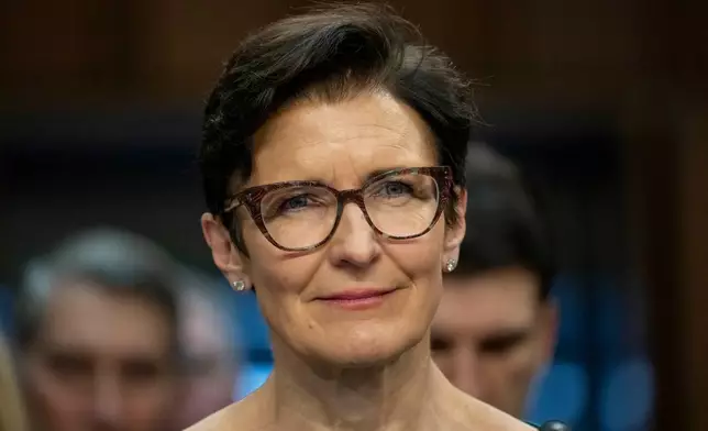 FILE - Jane Fraser, CEO, Citigroup, listens during a Senate Banking, Housing, and Urban Affairs Committee oversight hearing to examine Wall Street firms on Capitol Hill, Wednesday, Dec. 6, 2023 in Washington. (AP Photo/Alex Brandon, File)