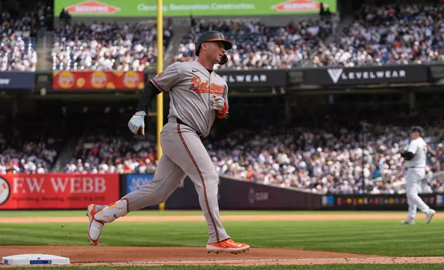 Baltimore Orioles' Pete Alonso runs the bases after hitting a home run during the fourth inning of a baseball game against the New York YankeesSaturday, May 2, 2026, in New York. (AP Photo/Frank Franklin II)