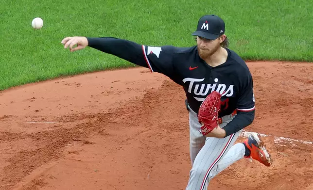 Minnesota Twins pitcher Bailey Ober throws during the sixth inning of a baseball game agains the Boston Red Sox, Sunday, May 24, 2026, in Boston. (AP Photo/Mark Stockwell)