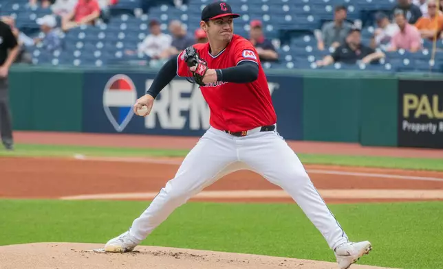 Cleveland Guardians starting pitcher Gavin Williams delivers against the Washington Nationals during a baseball game, Wednesday, May 27, 2026, in Cleveland. (AP Photo/Phil Long)
