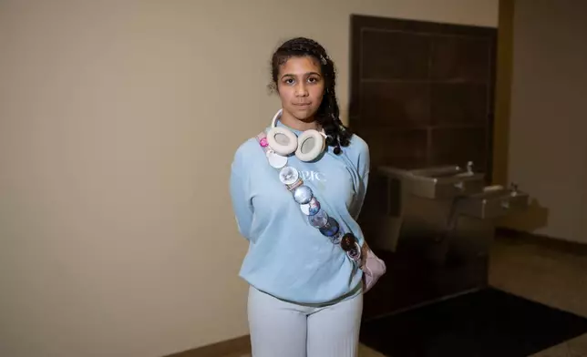 Elliot Campbell, 15, poses for a portrait after speaking at a Lower Merion Board of School Directors meeting at the Lower Merion School District Administration Building on Monday, May 11, 2026, in Ardmore, Pa. (AP Photo/Joe Lamberti)