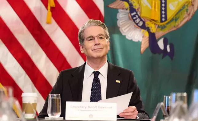 Treasury Secretary Scott Bessent attends a meeting with members of the Association of Mature American Citizens (AMAC), about financial literacy, Wednesday, April 29, 2026, at the Treasury Department, in Washington. (AP Photo/Jacquelyn Martin)