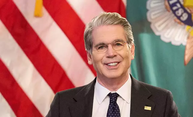 Treasury Secretary Scott Bessent attends a meeting with members of the Association of Mature American Citizens (AMAC), about financial literacy, Wednesday, April 29, 2026, at the Treasury Department, in Washington. (AP Photo/Jacquelyn Martin)