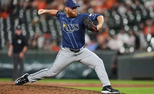 Tampa Bay Rays pitcher Craig Kimbrel delivers during the ninth inning of a baseball game against the Baltimore Orioles, Tuesday, May 26, 2026, in Baltimore. (AP Photo/Stephanie Scarbrough)