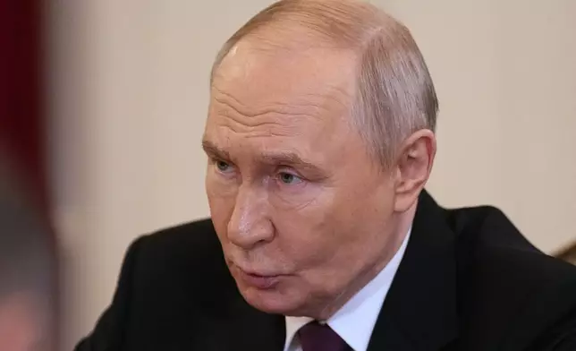 FILE - Russian President Vladimir Putin attends the talks with Iranian Foreign Minister Abbas Araghchi at the Boris Yeltsin Presidential Library, in St. Petersburg, Russia, April 27, 2026. (AP Photo/Dmitri Lovetsky, Pool, File)