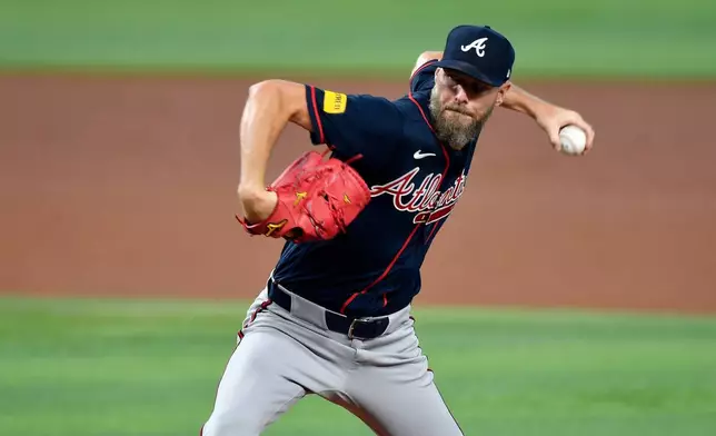 Atlanta Braves pitcher Chris Sale delivers during the first inning of a baseball game against the Miami Marlins, Wednesday, May 20, 2026, in Miami. (AP Photo/Michael Laughlin)