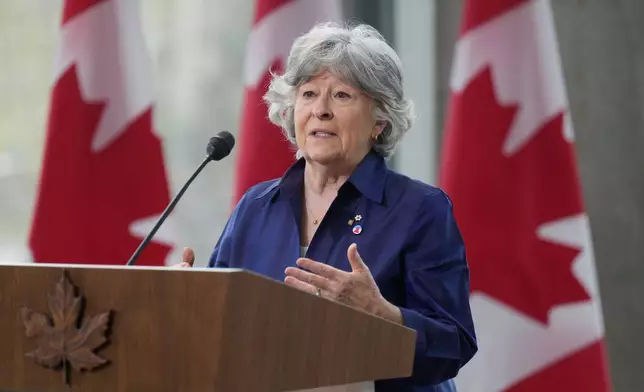 Louise Arbour speaks after being named the next Canadian governor general during a news conference in Ottawa on Tuesday, May 5, 2026. (Adrian Wyld/The Canadian Press via AP)