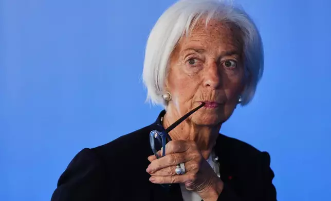 European Central Bank President Christine Lagarde arrives at the conference center for the Eurogroup finance ministers meeting in capital Nicosia, Cyprus, Friday, May 22, 2026. (AP Photo/Petros Karadjias)