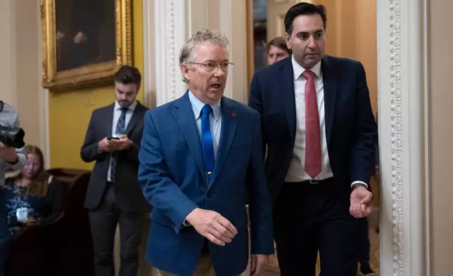 Senate Homeland Security Committee Chairman Rand Paul, R-Ky., arrives for a closed-door meeting with fellow Republican senators at the Capitol in Washington, Thursday, May 21, 2026. (AP Photo/J. Scott Applewhite)