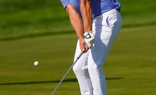Matti Schmid, of Germany, hits from the 10th fairway during the final round of the PGA Championship golf tournament at Aronimink Golf Club, Sunday, May 17, 2026, in Newtown Square, PA. (AP Photo/Matt Slocum)