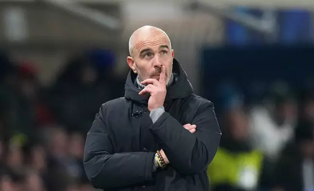 FILE - Then Chelsea's head coach Enzo Maresca reacts during the Champions League opening phase soccer match between Atalanta and Chelsea, in Bergamo, Italy, Dec. 9, 2025. (AP Photo/Antonio Calanni, File)