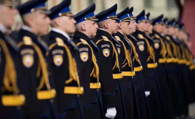 Russian servicemen stand in a formation before the Victory Day military parade in Moscow, Saturday, May 9, 2026, during celebrations of the 81st anniversary of the Soviet Union's victory over Nazi Germany during the World War II. (AP Photo/Pavel Bednyakov, Pool)