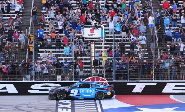Chase Elliott wins a NASCAR Cup Series auto race in Fort Worth, Texas, Sunday, May 3, 2026. (AP Photo/LM Otero)
