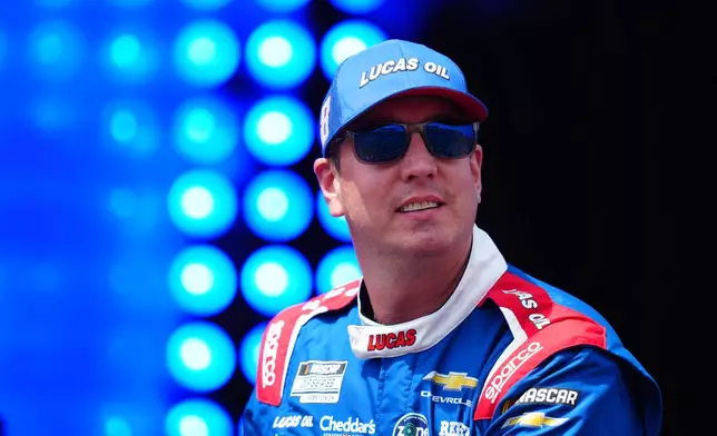 FILE - Kyle Busch is introduced during the NASCAR All-Star auto race at Dover Motor Speedway, Sunday, May 17, 2026, in Dover, Del. (AP Photo/Derik Hamilton, File, File)