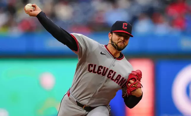 Cleveland Guardians pitcher Slade Cecconi throws during the first inning of a baseball game against the Philadelphia Phillies, Saturday, May 23, 2026, in Philadelphia. (AP Photo/Derik Hamilton)