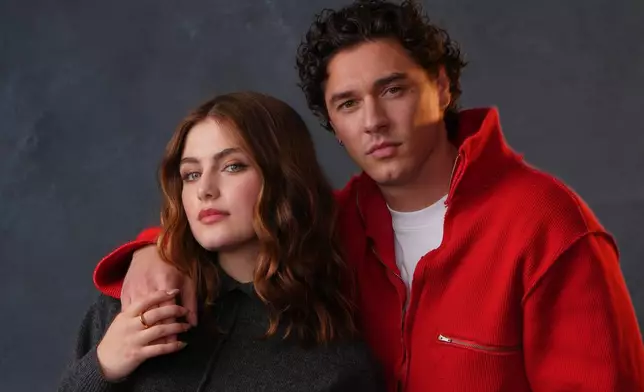 Actors Ella Bright, left, and Belmont Cameli pose for a portrait to promote the series "Off Campus" on Tuesday, April 28, 2026, in West Hollywood, Calif. (AP Photo/Chris Pizzello)