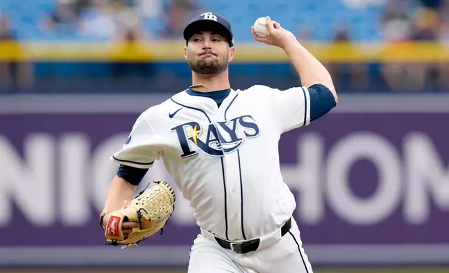 Tampa Bay Rays pitcher Shane McClanahan delivers to the Toronto Blue Jays during the first inning of a baseball game Wednesday, May 6, 2026, in St. Petersburg, Fla. (AP Photo/Chris O'Meara)