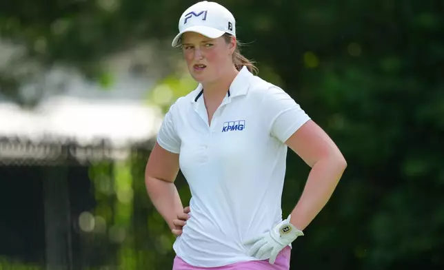 Lottie Woad looks on from the sixth hole during the final round of the Queen City Championship LPGA golf tournament, Sunday, May 17, 2026, in Cincinnati. (AP Photo/Jeff Dean)