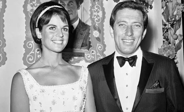 FILE - Claudine Longet, left, and Andy Williams appear at the premiere of "My Fair Lady" in Los Angeles on Oct. 28, 1964. (AP Photo/Harold Matosian, File)