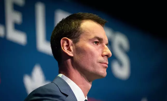 New Toronto Maple Leafs General Manager John Chayka speaks during a press conference in Toronto on Monday, May 4, 2026. (Arlyn McAdorey/The Canadian Press via AP)