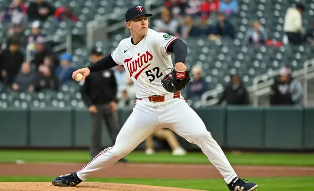 Minnesota Twins pitcher Zebby Matthews throws against the Houston Astros during the first inning of a baseball game Tuesday, May 19, 2026, in Minneapolis. (AP Photo/Craig Lassig)