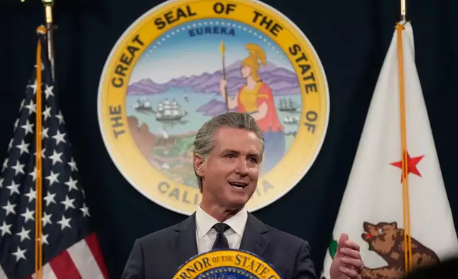 Gov. Gavin Newsom speaks about his state budget proposal Thursday, May 14, 2026, in Sacramento, Calif. (AP Photo/Jeff Chiu)