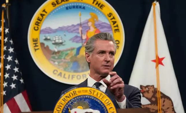 Gov. Gavin Newsom speaks about his state budget proposal Thursday, May 14, 2026, in Sacramento, Calif. (AP Photo/Jeff Chiu)