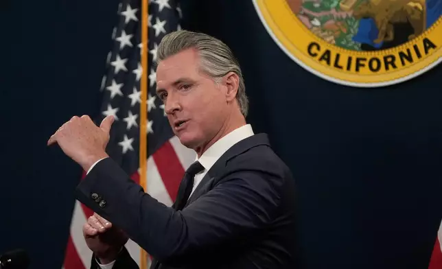 Gov. Gavin Newsom speaks about his state budget proposal Thursday, May 14, 2026, in Sacramento, Calif. (AP Photo/Jeff Chiu)