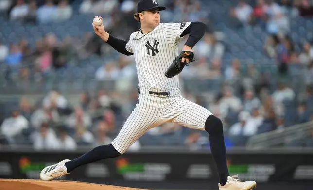 New York Yankees starting pitcher Cam Schlittler throws during the first inning of a baseball game against Baltimore Orioles, Monday, May 4, 2026, in New York. (AP Photo/Yuki Iwamura)