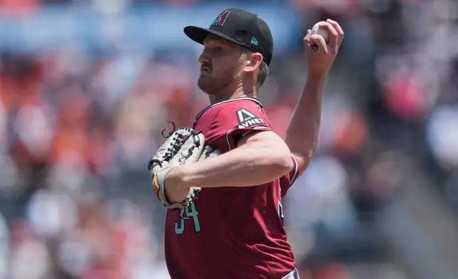 Arizona Diamondbacks pitcher Michael Soroka throws against the San Francisco Giants during the first inning of a baseball game Wednesday, May 27, 2026, in San Francisco. (AP Photo/Jeff Chiu)